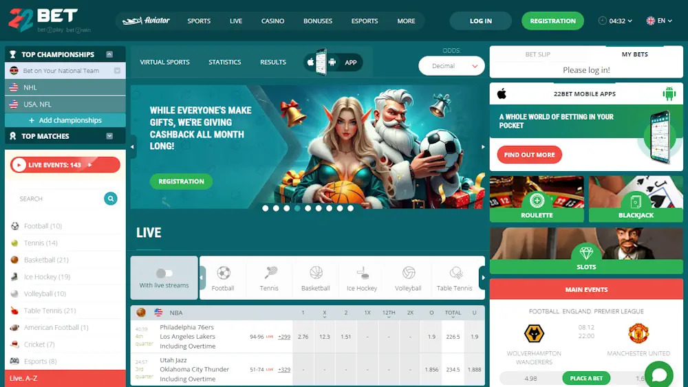 22Bet Casino and Sportsbook Screenshot